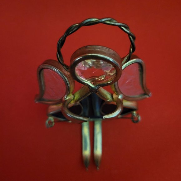 Vintage Stained Glass Skier Blue Gold Tone - Picture 12 of 12